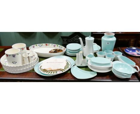 Large quantity of Poole Pottery to include twin tone and Cranborne patterned table ware