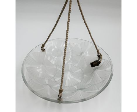 1930's French art deco clear and frosted glass ceiling light fitted signed Degue