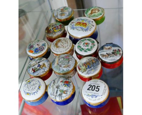 14 various model enamel pill boxes 