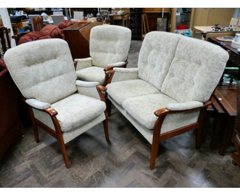 Show wood framed 2 seater sofa and 2 matching arm chairs