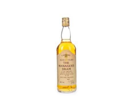 CARDHU MANAGERS DRAM AGED 15 YEARS Single Malt Scotch Whisky Matured in a refill cask, signed 19 July 1989. Full size bottle,