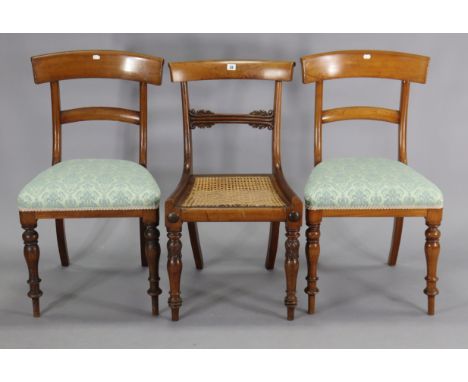 A 19th century simulated rosewood bow-back dining chair with a woven-cane seat, &amp; on carved &amp; turned legs, &amp; a pa