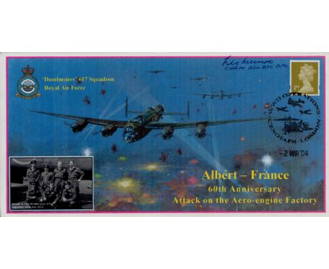 WWII Sqn Ldr Les Munro Signed Albert-France 60th anniv Attack on Aero Engine Factory FDC. 4 of 5. British Stamp with 2 March 