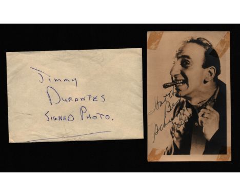 Jimmy Durante signed vintage black and white photo postcard. Good condition. All autographs come with a Certificate of Authen