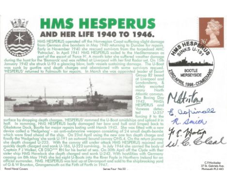 Captain The Lord Mottistone, E Aspinall, R Smith, F Hortop and W Cleall Multi signed HMS Hesperus 23rd April 1998 Cover. Good