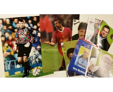 FOOTBALL, signed photos, cards etc., inc. John Robertson, John Scales, Tim Flowers, Milan Baros, Mark Lawrenson, David James,