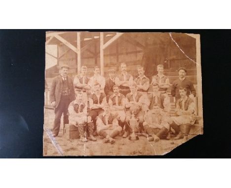 FOOTBALL, original team photo of 1901/2 Fulham squad and officials with trophy, with two reprints with names annotated to bac