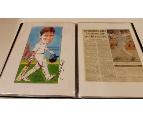 CRICKET, signed newspaper & magazine cuttings, stickers etc., inc. Tim Curtis, Nassar Hussain, Peter Roebuck, Darren Gough, T