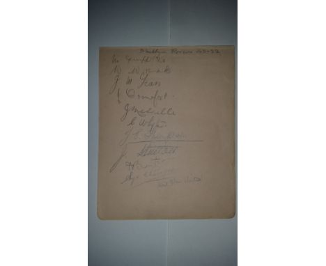 FOOTBALL, signed album page by Blackburn Rovers 1931/2, 10 signatures (in pencil) inc. Crawford, Hutton, Mclean, Puddefoot (a