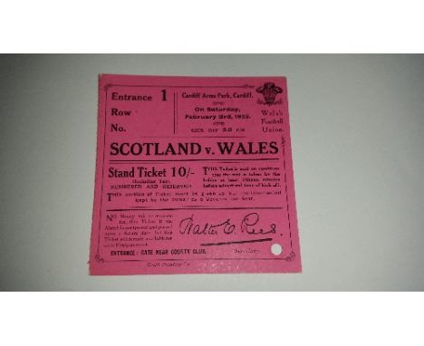 RUGBY UNION, ticket, Wales v Scotland, 3rd Feb 1923, punch-hole to corner, VG
