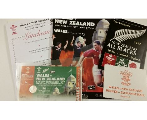RUGBY UNION, selection from 1997 New Zealand tour to UK, inc. players itinerary booklet; programme, Wales v NZ (at Wembley), 