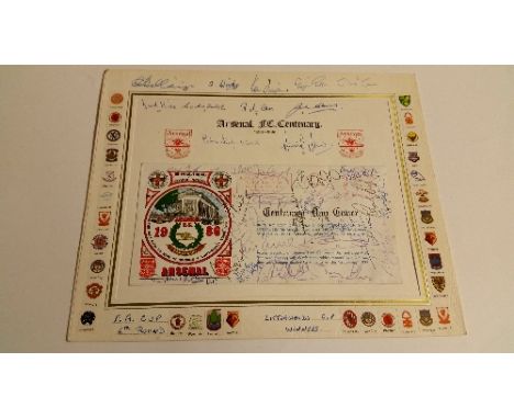 FOOTBALL, heavily signed Arsenal Centenary commemorative cover & mount, inc. Rocastle, Merson, Bellinger, Gibbs, Hill-Wood, D