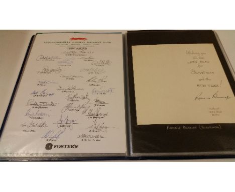 CRICKET, signed letters(7), compliment slips (5), ticket, team sheets (home-made), white stickers laid down to card, inc. Eng