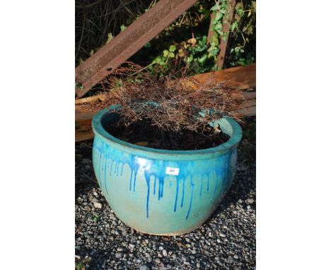 A large glazed planter, 19" diameter x 13 1/2" high.