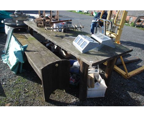 A very large Garden table &amp; bench;  table 35" wide x 31" high x 119" long, bench 26" high x 17 1/2" deep x 95" long.