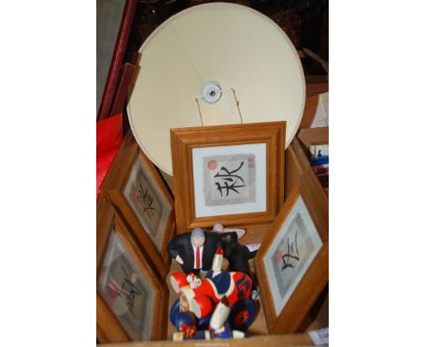 Two small wooden cars Hero - Cornwall and a lamp, shade and pictures.