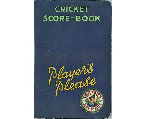 CRICKET, hardback edition of Player's Please Cricket Score-Book, 5.25 x 7.75, first four pages completed in pencil for one ma