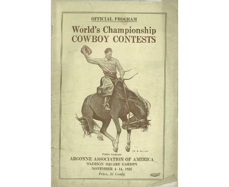 RODEO, programme, World Championship Cowboy Contests, Madison Square Garden, 4th-14th Nov 1922, with daily programme for 10th