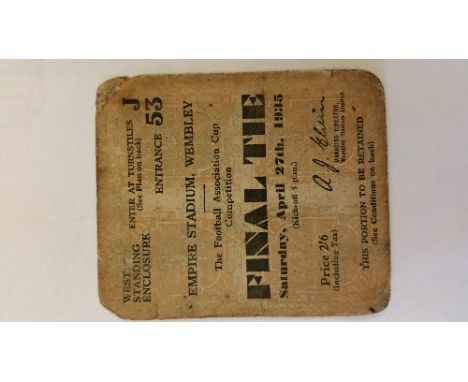 FOOTBALL, ticket stub for 1935 FA Cup Final, Sheffield Wednesday v West Bromwich Albion, results in ink to back, corner knock