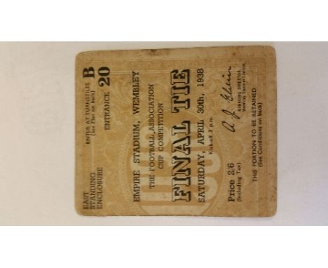 FOOTBALL, ticket stub for 1938 FA Cup Final, Preston North End v Huddersfield Town, results in ink to back, corner knocks, FR