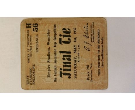 FOOTBALL, ticket stub for 1937 FA Cup Final, Sunderland v Preston North End, results in ink to back, corner knocks, FR