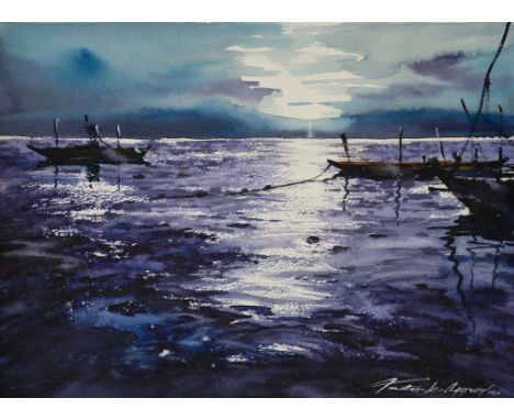 Jonathan Kwegyir Aggrey (Ghanian)Romantic Light, 2021Watercolour on paper, signed in white watercolour lower rightMeasures 26