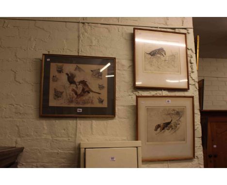 G. Vernon Stokes, Hunting Dogs, pair limited edition prints, collection of thirteen various pictures and four mirrors (19).