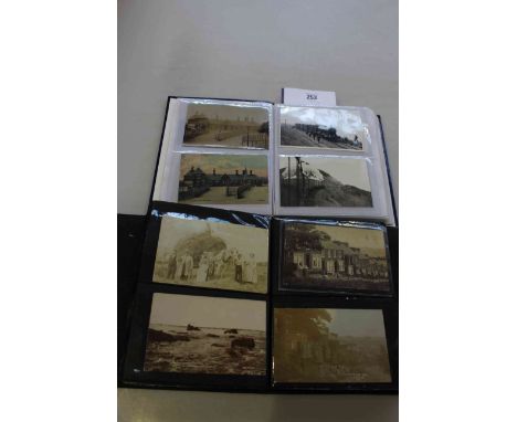 Two albums of Brotton and Loftus postcards, including railway station, Ivy Cottage, various street and shop scenes, hospital,