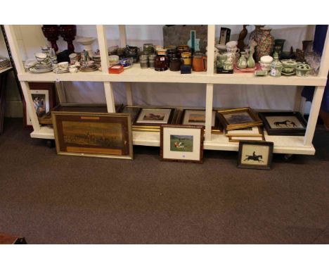 Collection of seventeen framed prints mainly hunting scenes.