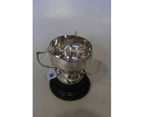 Silver three handled trophy cup with plinth, Birmingham 1919, 17.5 troy oz.