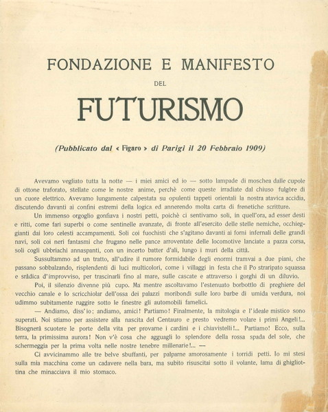 Futurismus - Filippo Tommaso Marinetti. Fondazione e Manifesto del ...