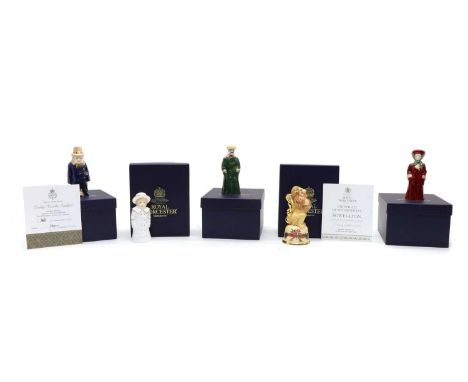A collection of five Royal Worcester snuffers,comprising 'The Motorist' 466/500; 'The Motorist' 239/500; 'Budge' 163/750; Bow