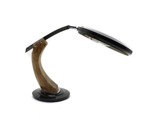 A Fase 'President' table lamp,1970s, designed by Luis Pérez de la Oliva, with a black lacquered shade supported on a chrome a