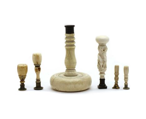 A collection of six ivory and bone seals, late 19th to early 20th century, variously carved, to include a possibly German exa