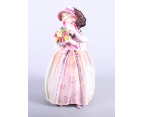 Six Royal Doulton figures, "June" HN1691, "Penelope" HN1901, "The Paisley Shawl" HN1392, "The Old Balloon Seller" HN1315, "Bu