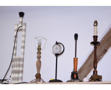 Six table lamps, various, including a limed oak lamp in the manner of Heals 