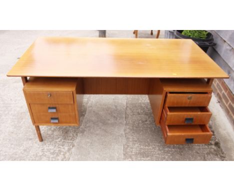 An Ercol design sapele double sided desk / sideboard, fitted six drawers, open shelf and cupboard, 60" long 