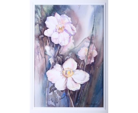 Ann Blockley: watercolour, "Japanese anemones", 14" x 9", and Herbert Norris, 1927: watercolour, portrait of Sir Walter Scott