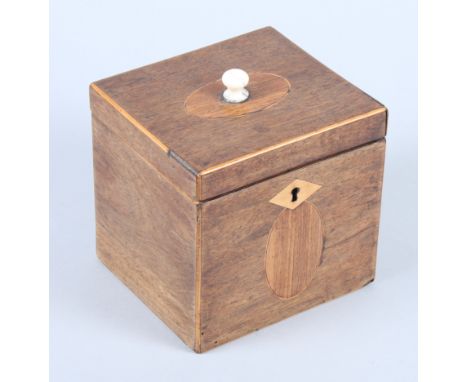 A Regency rosewood strung two-division tea caddy with ivory knop handle, 4 1/2" x 4" 