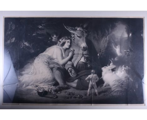 Samuel Cousins: a black and white mezzotint, scene from A Midsummer Night's Dream, a WWI black and white print, two modern oi