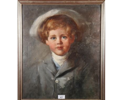 Hodgson...?: a 19th century oil, portrait of a young boy / beau in grey coat, indistinctly signed top right, 20" x 17", in si