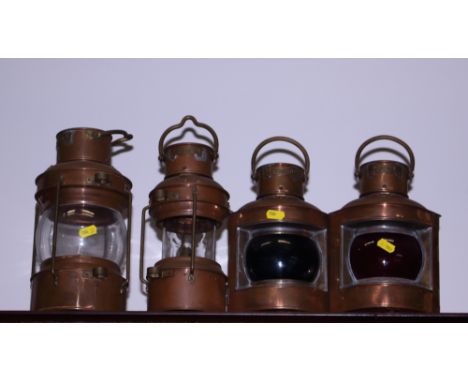 A masthead light, in silvered metal case (now converted to electricity) and two pairs of modern copper navigation and mast he