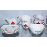 A Midwinter Stylecraft "Toadstool" part teaset, designed by Jessie Tait, including six cups, six