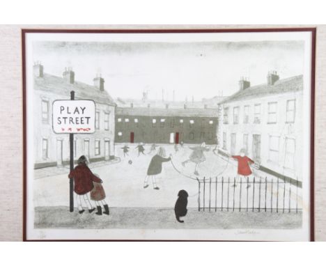 Janet Ledger, a coloured limited edition pencil signed print, "Play Street", in a gilt frame 