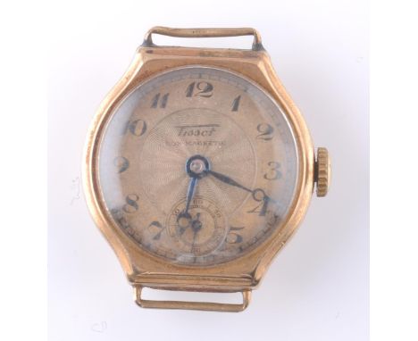 A vintage Tissot&nbsp; hallmarked 9ct gold watch body having an engine turned face with subsidiary dial. Hallmarked Birmingha