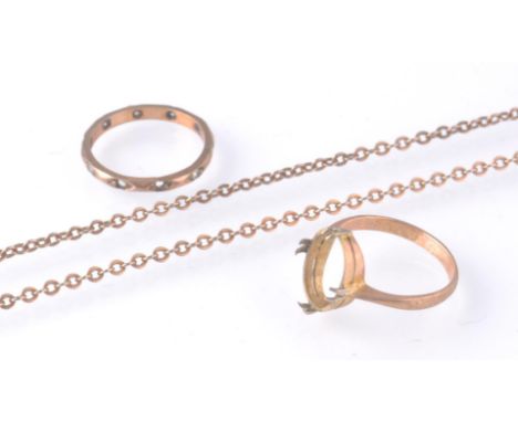 Two 9ct gold rings AF with broken opal cabochon together with a broken 9ct gold chain. Weight 8g&nbsp;
