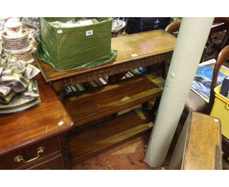 Carved oak three tier shelf unit