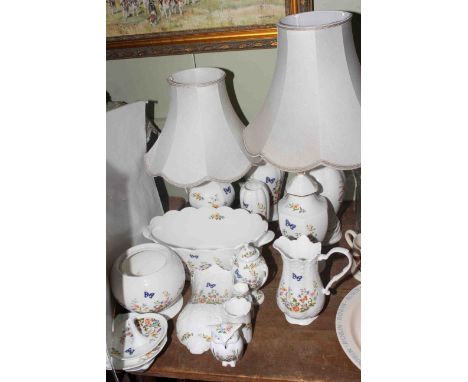 Collection of seventeen pieces of Aynsley Cottage Garden including table lamps, vases, wall pocket, planter, etc