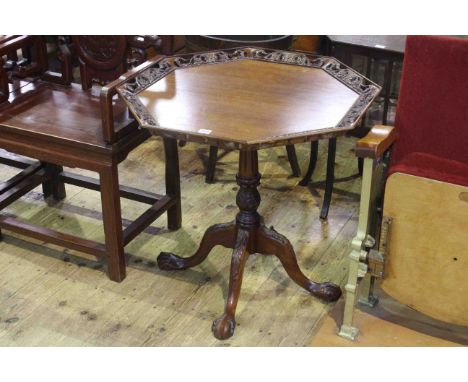 Octagonal mahogany tripod occasional table with carved pierced border, 71cm x 69cm