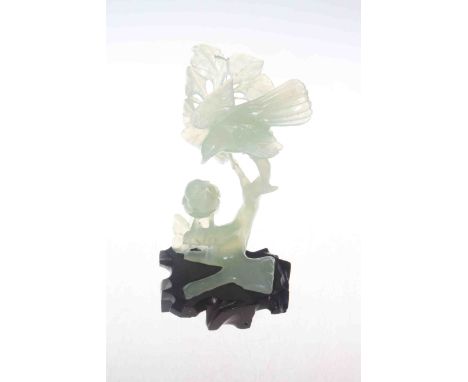 Jade birds in a tree, with wood stand